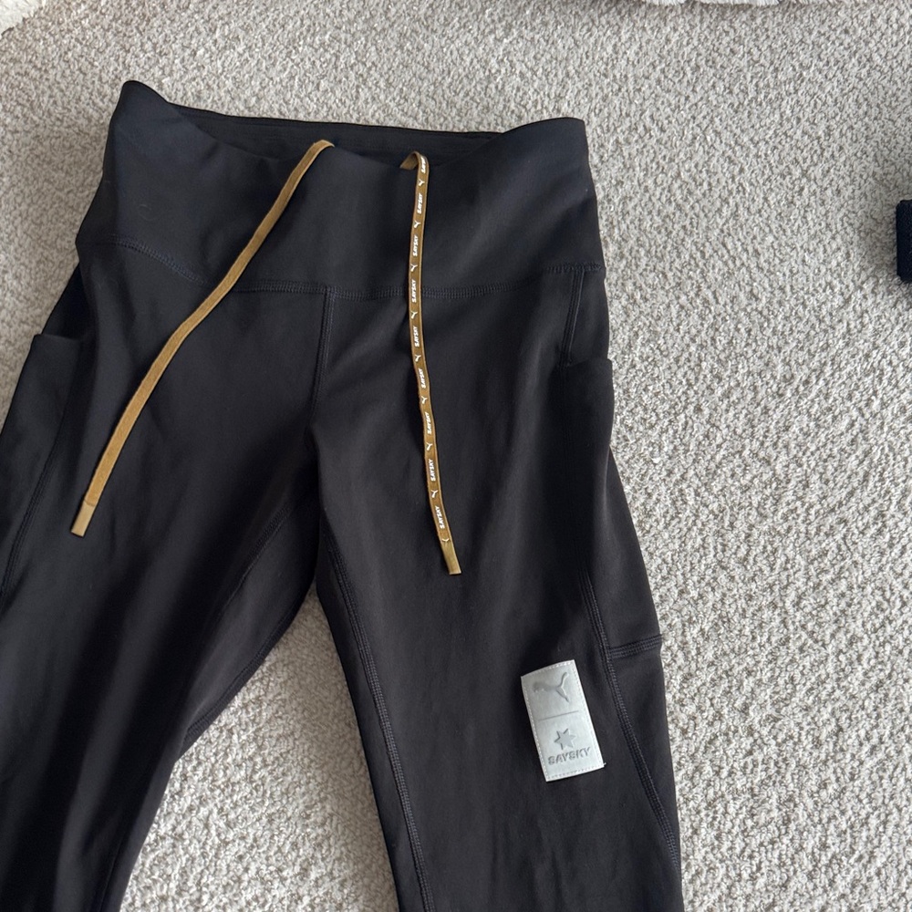 Puma X Saysky Black Leggings with Gold Drawcord Detail